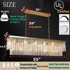 Gold Rectangular Crystal Chandelier Modern Rectangle Chandelier 21 Lights Oval Contemporary Ceiling Light Fixture for Dining Room Kitchen Island Living Room L55 Inch