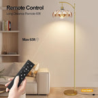 Arc Floor Lamp with 3 Color Temperatures,Gold Floor Lamp with Remote & 3 Color Temperature,Mid Century Modern Standing Lamp with Glass Lampshades,Vintage Tall Floor Lamps for Living Room Bedroom
