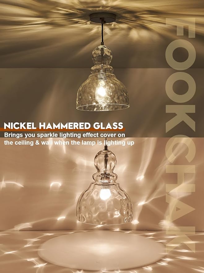 Brushed Nickel Pendant Light for Kitchen Island Hammered Glass Pendant Island Light 10inch Modern Glass Pendant Lights for Kitchen Sink Dining Room Hallway Entrance