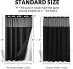 Extra Long No Hook Waffle Weave Shower Curtain with Snap in Fabric Liner Set,Heavy Duty Bathroom Curtains with See Through Window,Machine Washable & Waterproof,Black,71x84 Inch