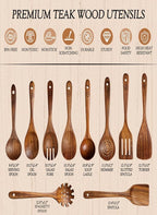 100% Natural Teak Wood Wooden Utensil Set – 10 Pcs Durable Kitchen Spoons for Cooking – Non-Stick & Heat Resistant, Eco-Friendly & Comfortable Grip