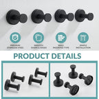 APLusee Matte Black Bath Robe Towel Hook 4 Pack, Stainless Steel Bathroom Coat Hook, Wall Mount