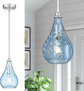 TENGXIN 6 Inch Mini Hanging Light for Kitchen Island,Kitchen Pendant Lighting Over Island,Brushed Nickel Finished Blue Glass Pendant Light,Farmhouse Pendant Light for Dining Room