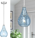 TENGXIN 6 Inch Mini Hanging Light for Kitchen Island,Kitchen Pendant Lighting Over Island,Brushed Nickel Finished Blue Glass Pendant Light,Farmhouse Pendant Light for Dining Room