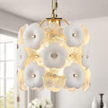 Gold Glass Pendant Light with White Ceramic Flowers, 1-Pack Luxury Small Ceiling Pendant Light Fixture 1-Light for Kitchen Island Sink Dining Room Entryway Hallway, E26