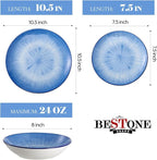 Bestone Porcelain Dinnerware Sets Service for 4, 12 pcs Hand drawn Plates and Bowls Sets, Handmade Ceramic Dish Set, Chip Resistant Modern Plate Set, Dishwasher/Microwave Safe，Starburst blue