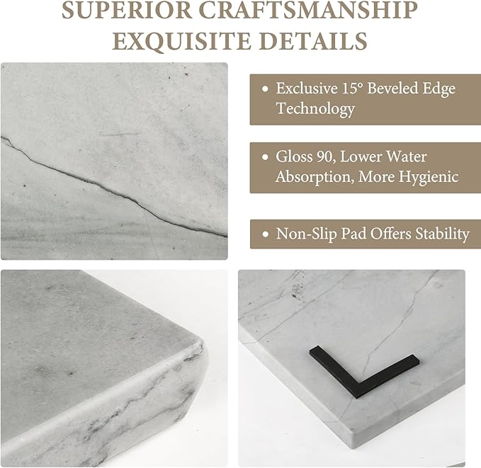 Koville Brazilian Natural Marble Cutting Board for Kitchen, 16x20inch Extra Large Hand Crafted Marble Slab for Cheese, Charcuterie, Pastry Board - Wedding Gift, House Warming Gift