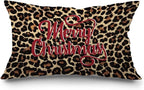 JINYO Leopard Print Merry Christmas Pillow Covers 12x20, Leopard Christmas Home Decor, Trendy Xmas Cheetah Holiday Lumbar Pillow Covers for Home Living Room Bedroom Sofa Couch