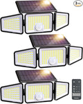 Ensenior Motion Sensor Outdoor Lights, 220 LED IP65 Waterproof Solar Security Light with Remote Control, 3 Heads Solar Flood Light Outdoor with 4 Modes, 270° Wide Angle Motion Light for Outside -3Pack