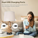 22" Rope Lamps for Night Stands, Bedside Lamps Set of 2, Boho Table Lamps for Living Room End Tables, 3-Color Temperatures Boho Lamp with Rotary Switch, Rattan Lamp with USB Ports, Bulbs Included