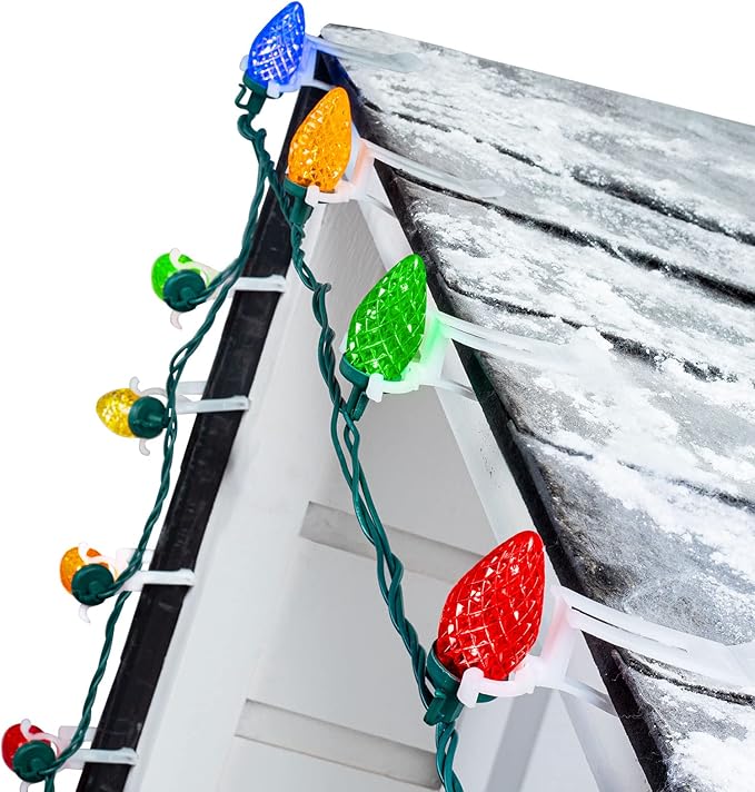C9 LED Christmas Lights Outdoor, 68 Ft 100 LED C9 String Lights with 100 All in One Clips, Connectable Waterproof Christmas Tree Lights for Outside Roofline Backyard Garden Decor, Multicolor 2 Pack
