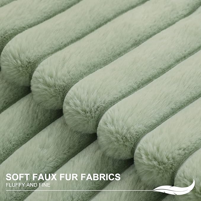 Pallene Faux Fur Plush Throw Pillow Covers 16x16 Set of 2, Luxury Soft Fluffy Striped Decorative Pillow Covers for Sofa, Couch, Living Room, Sage Green