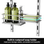 Orimade Over the Door Shower Caddy Adjustable 5 Tier Silver Grey,Bathroom Hanging Organizer Shelf Rustproof with 4 Hooks,Shower Basket with Soap Holder and Suction Cup