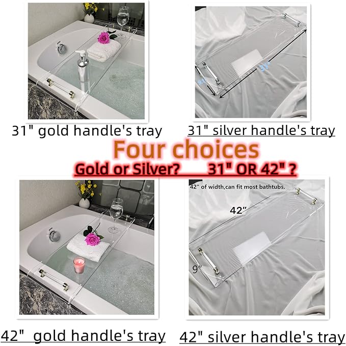 42" Gold Handle transaprent Bathtub Caddy for Luxury Bathroom