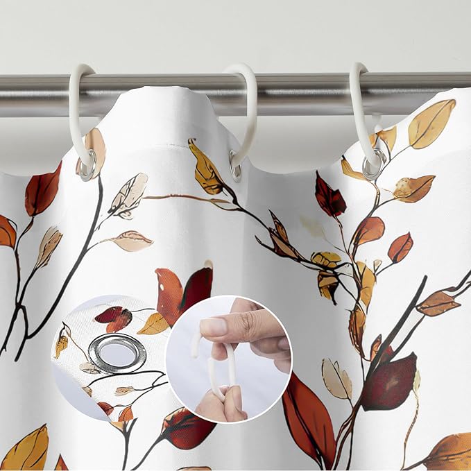 Brown Eucalyptus Leaves Shower Curtain Fall Leaf Floral Shower Curtains for Bathroom Waterproof Polyester Fabric Bath Curtain 72 x 72 Inch with 12 Hooks