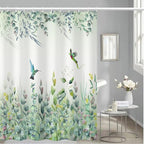 Green Leaf Shower Curtain - Emerald Bird Mint Hummingbird Design, 72"W x 84"L, 12 Hooks, Weighted Hem, Waterproof for Bathroom