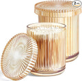 Bathroom Storage Organizer - 2 Pack Glass Qtip Holder Dispenser, Vanity Organizer, Bathroom Essentials Decor Canister for Cotton Swabs, Cotton Balls, Pads, Floss Picks (Amber)