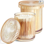 Bathroom Storage Organizer - 2 Pack Glass Qtip Holder Dispenser, Vanity Organizer, Bathroom Essentials Decor Canister for Cotton Swabs, Cotton Balls, Pads, Floss Picks (Amber)
