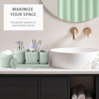 8-Piece Light Green Bathroom Set - Resin Bathroom Accessories Sets Complete with Shower Curtain and Rugs, Soap Dispenser, Toothbrush Holder, Tumbler & Vanity Organizer