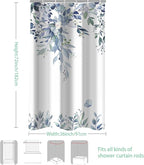 Eucalyptus Shower Curtain, Blue Watercolor Leaves with Floral Botanical Bathroom Decor, Waterproof Fabric Bath Curtain Set with Hooks, 36x72 Inches