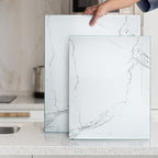 Glass Cutting Board 16"x12": Tempered Glass Kitchen Counter Protector - Durable- Scratch-Resistant, Heat-Proof - Design 2 - White Marble Effect