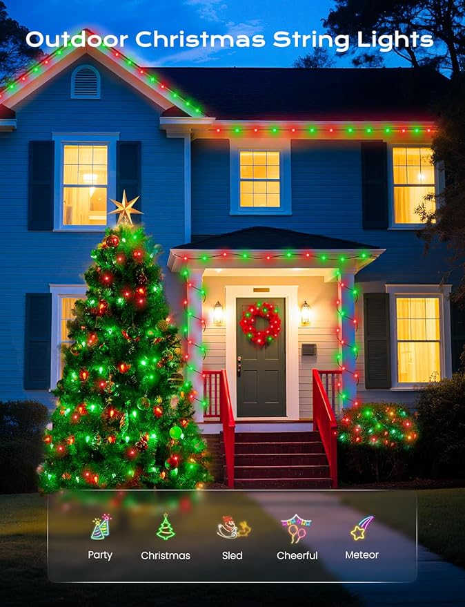Brightown Solar Operated C6 Strawberry String Lights, 22.64ft 50 LEDs Red Green LED Christmas Fairy Lights, Solar Christmas Lights Outdoor, Christmas Decorations for Christmas Tree, Garden Decor
