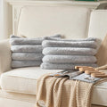 Faux Fur Plush Throw Pillow Covers 12x20 Inch Set of 2 - Luxury Decorative Fuzzy Striped Soft Cozy Pillowcase for Couch, Sofa, Living Room - Light Grey