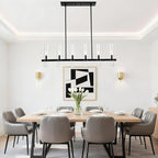 Untrammelife Modern Linear Island Light,6-Light Black Large Chandelier 36" W Rectangle Pendant Light with Clear Glass Shade,45 in Adjustable Rod Farmhouse Hanging Light Dining Room Kitchen Island
