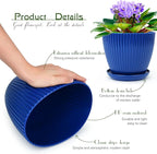 6pcs Plastic Flower Pots, 7.5/6.6/5.8/5.0/4.3/3.5 inches, Indoor/Outdoor Home Decoration, Thick and Durable, with Drainage Holes and Trays