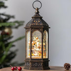 Animated Christmas Village Buildings with Moving Figurines Lighted Water Lantern, USB Lined/Battery Operated Snow Globe for Christmas Festival Decoration Gifts