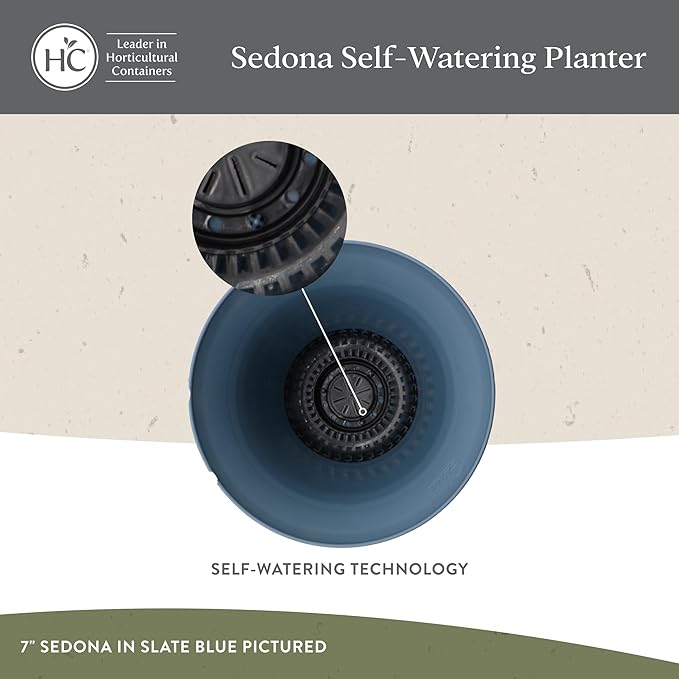 The HC Companies Sedona Round Self-Watering Pot - Lightweight Self Care Planter - Plastic Planter for Herbs & More - Durable Plant Pots for Indoor Plants & Outdoor Plants (9" Slate Blue, Pack of 4)