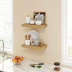 16 Inch Floating Shelves, 9.3" Deep Floating Shelf Wall Mounted, 16" Wall Shelves, Rustic Deep Bookshelf, Large Display Shelves & Storage Shelves for Bedroom, Living Room, Oak, Set of 2