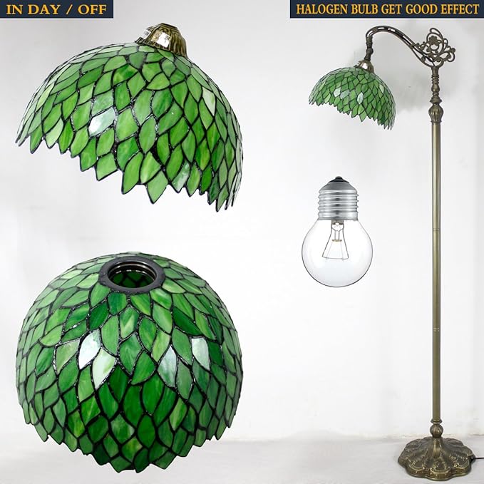 WERFACTORY Tiffany Lamp Floor Green Wisteria Stained Glass Arched Lamp 12X18X64 Inches Gooseneck Adjustable Corner Standing Reading Light Decor Bedroom Living Room S523 Series