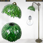 WERFACTORY Tiffany Lamp Floor Green Wisteria Stained Glass Arched Lamp 12X18X64 Inches Gooseneck Adjustable Corner Standing Reading Light Decor Bedroom Living Room S523 Series