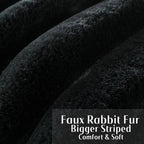 FUTEI Black Decorative Throw Pillow Covers 24x24 Inch Set of 2, Square Soft Faux Rabbit Fur Big Striped Pillow Sham,Home Decor for Couch Sofa Bed Living Room
