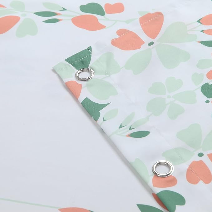 Fabric Floral Shower Curtain, Orange and Sage Green Flower Shower Curtains for Bathroom, Waterproof Bathroom Curtains, 72" W x 72" H