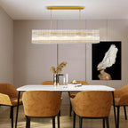 Modern Gold Chandeliers,55 in Chandelier for Dining Room, Rectangular Water Ripple Crystal Glass Chandeliers Lighting Fixture, Suit Living Room、Kitchen Island, Adjustable Hanging Chandelier