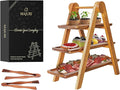 MAJURI 3 Tier Wooden Serving Tray, Halloween Serving Tray, Set of 2 Tongs Free, Tiered Serving Trays for Party, Picnic, Your Perfect Elevated Charcuterie Stand and for 3 Tiered Dessert Stand Lovers