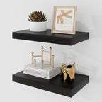16 Inch Floating Shelves, 9.3" Deep Floating Shelf Wall Mounted, 16" Wall Shelves, Rustic Deep Bookshelf, Large Display Shelves & Storage Shelves for Bedroom, Living Room, Black, Set of 2