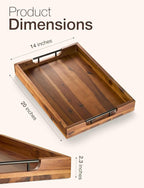 20 Inch Acacia Wood Ottoman Tray for Living Room - Coffee Table Trays, Serving Tray with Handles for Ottoman Table, Decorative Trays for Home Decor, Charcuterie Boards (Acacia Color)