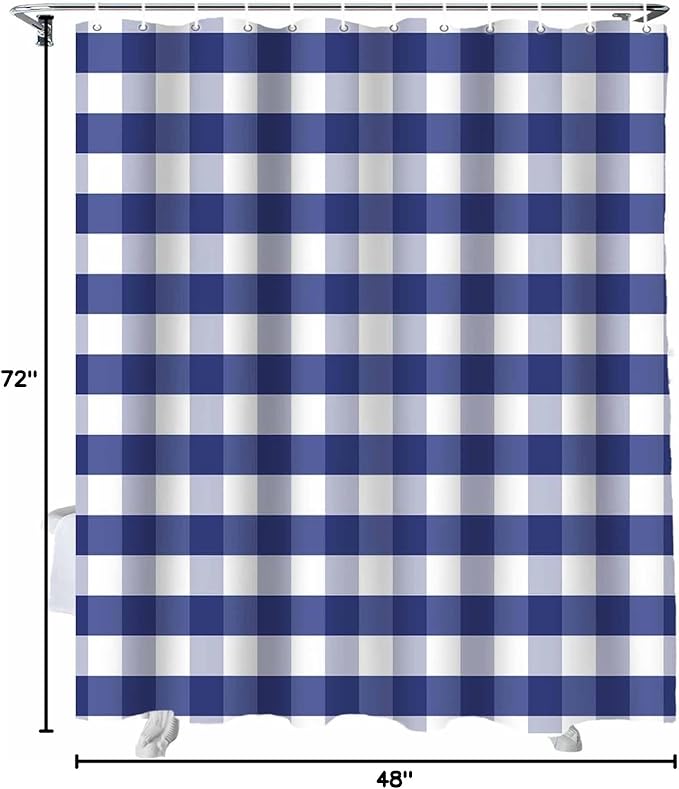 Vandarllin Rustic Navy Blue White Buffalo Check Plaid Pattern Shower Curtain, Farmhouse Shower Curtains Set with Hooks, Waterproof Fabric Bathroom Curtains Decor Home Accessories,Stall 48 X 72 Inch