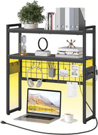 HOOBRO Desktop Bookcase, 2-Tier Office Desktop Organizer, 29.9" Wooden Storage Rack with Outlets, Display Shelf Rack with Light Strip, Desk Hutch for Office, Black BB11UDSJ01
