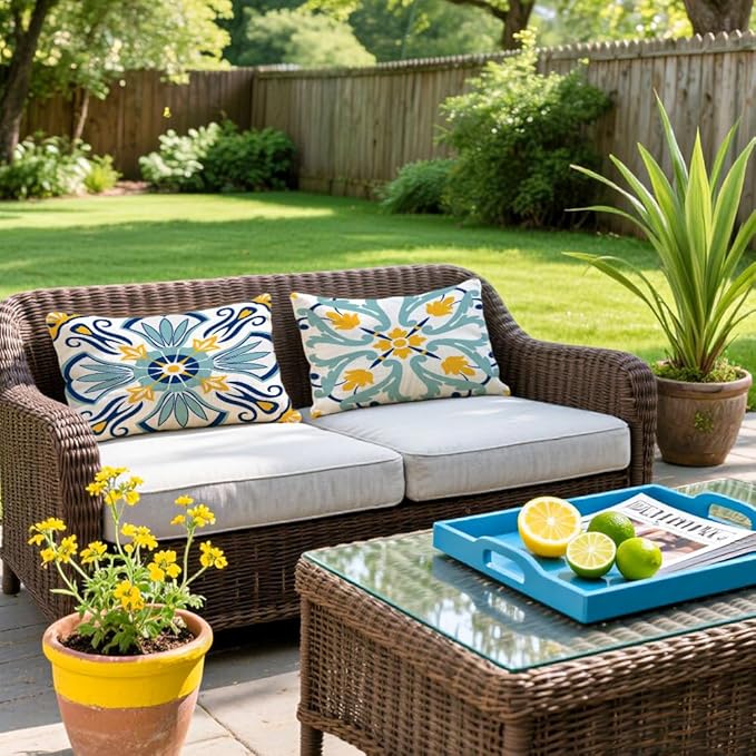 Cirzone Outdoor Pillow Covers Set of 4 Geometric Patterns Waterproof Throw Pillow Covers 12x20 inch Boho Decorations for Funiture Patio Garden Home