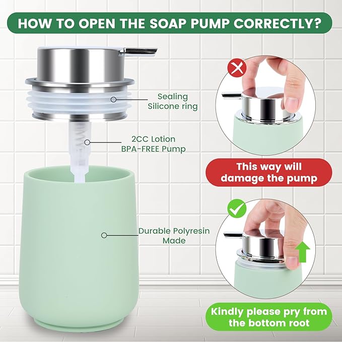 Green Bathroom Accessories Set - 4 Pcs Bathroom Accessory Set with Toothbrush Holder,Lotion Soap Dispenser,Qtip Holder Dispensr & Vanity Tray,Bathroom Countertop Vanity Oganizer - Green