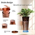 28in Tall Copper Planters Set of 2,Galvanized Steel Tall Outdoor Planter for porches/Indoor/terraces Patio- Copper Color(2planters,2inner pots with Holes, 2trays)