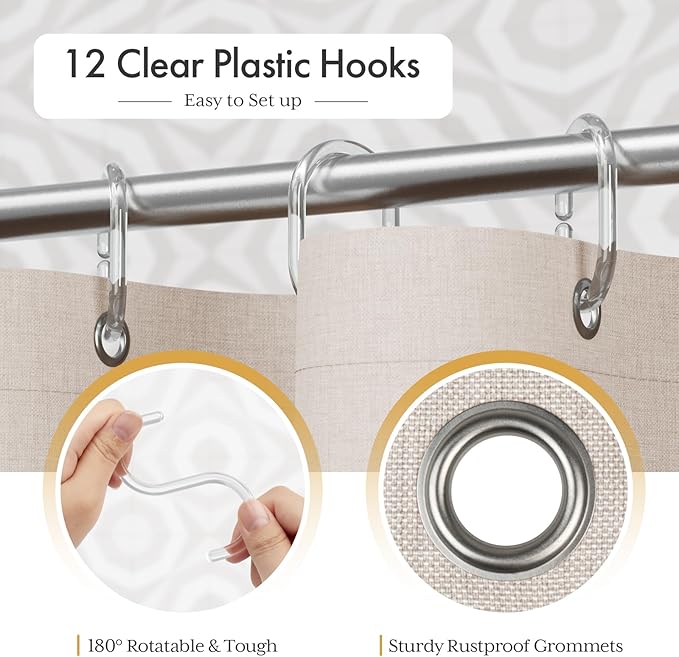 AmazerBath Boho Shower Curtain for Bathroom, 72x72 Beige Shower Curtain with Tassels, Modern Farmhouse Shower Curtain Set with Hooks, Neutral Faux Linen Light Tan Toned, Water Repellent