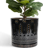Ceramic Pots for Plants - 12 Inch Large Planter with Drainage Hole and Saucer, Ceramic Flower Pots for Indoor Outdoor, Boho Round Planter, Patio Decor, Gifts for Plant Lover, Black