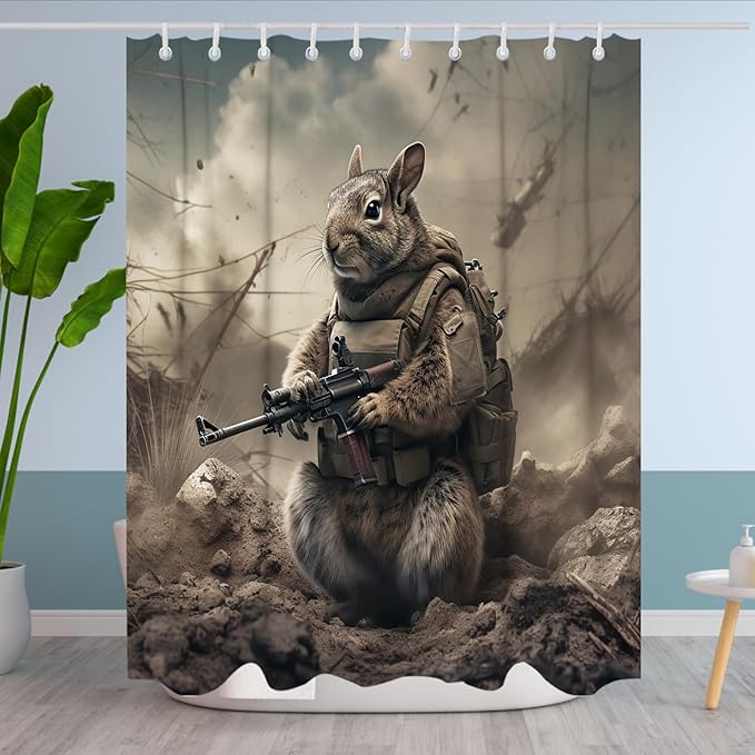 Modern Cute Shower Curtain Abstract Squirrel Theme Bathroom Bathtubs Fabric Aesthetic Shower Curtain Set with 10 Hooks 72 x 60 inches Waterproof Machine Washable Grey and Black