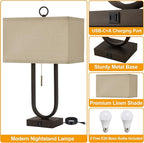 Luvkczc Bedside Lamps Set of 2, 24'' Tall Table Lamps for Night Stands with USB C+A Ports, 3000K LED Bulbs - Modern Desk Lamp for Bedroom, Living Room, Office, Beige Lampshade