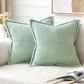 MIULEE Mint Green Corduroy Pillow Covers 16x16 Inch with Splicing Set of 2 Soft Boho Striped Pillow Covers Broadside Decorative Textured Summer Pillowcases for Couch Cushion Bed Livingroom